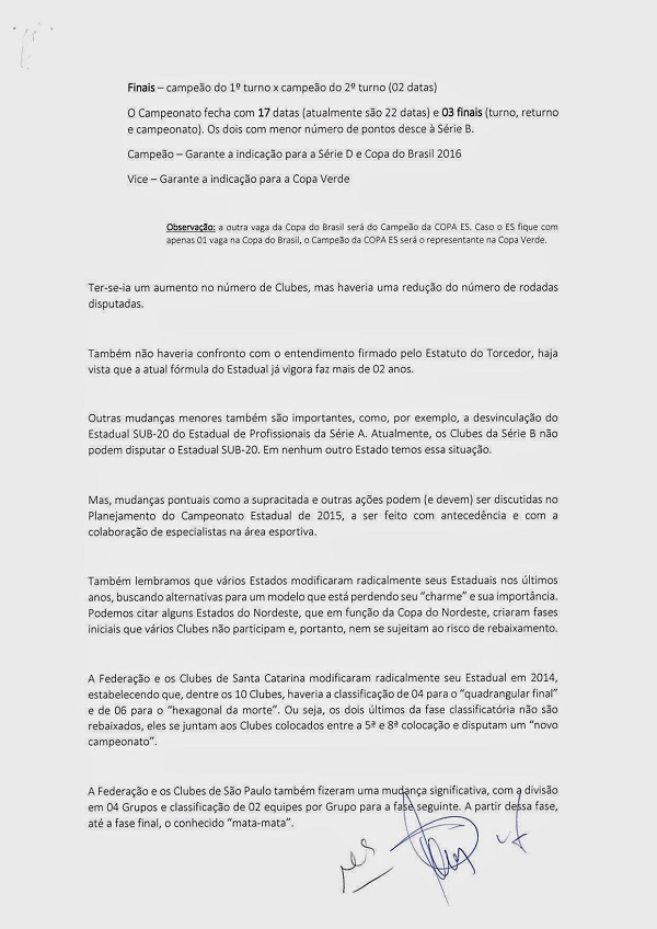 Documento dos clubes pedindo alteração no regulamento do Capixabão 2015