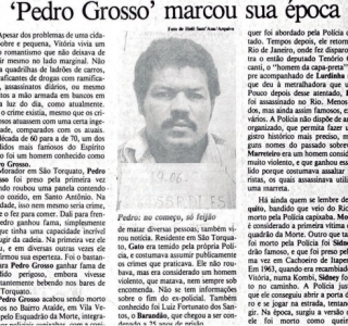 Recorte de A Gazeta nos anos 90 relembrava a fama de Pedro Grosso 