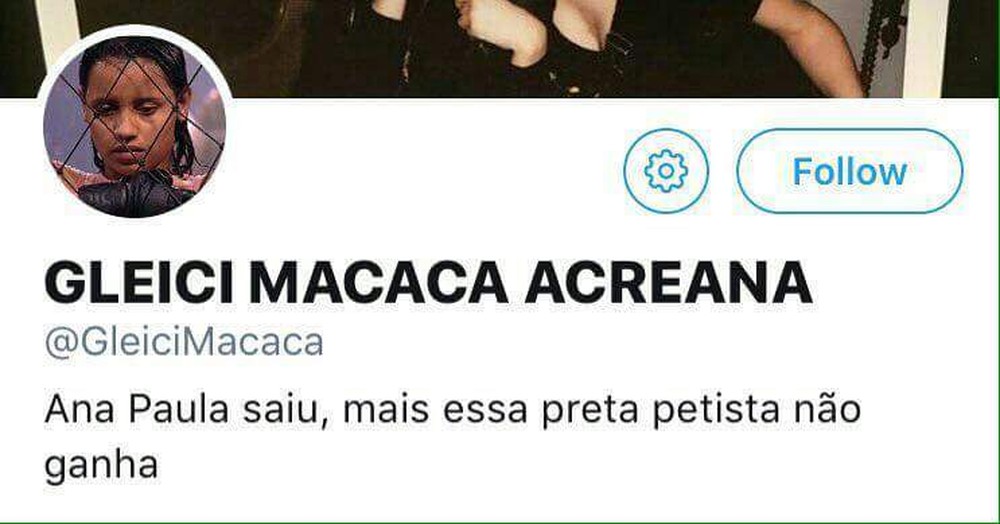 Perfil no Twitter fez ataques racistas a Gleici Damasceno, do BBB 18. Crédito: Reprodução / Twitter