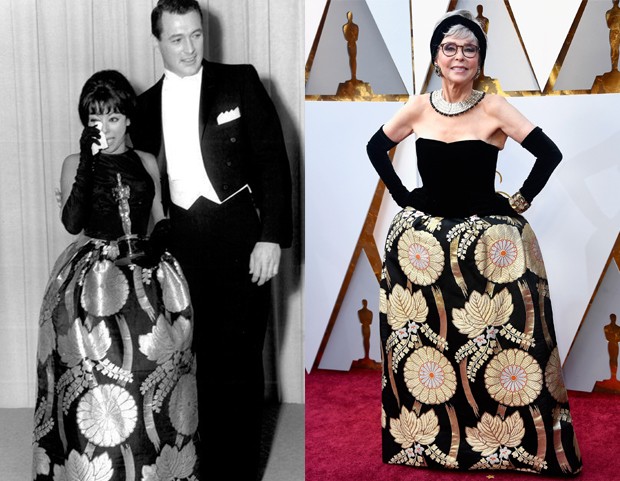 Rita Moreno repetiu vestido de 56 anos atrás na cerimônia do Oscar 2018. Crédito: Reprodução/Pinterest Donna