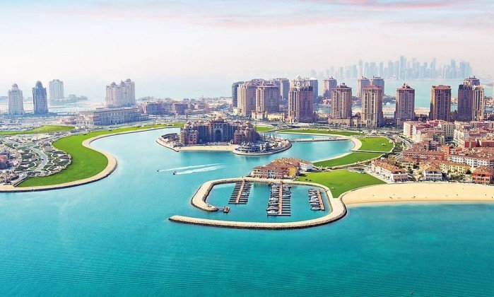 The Pearl-Qatar, a ilha artificial dos hotéis e resorts de luxo em Doha . Crédito: Divulgação