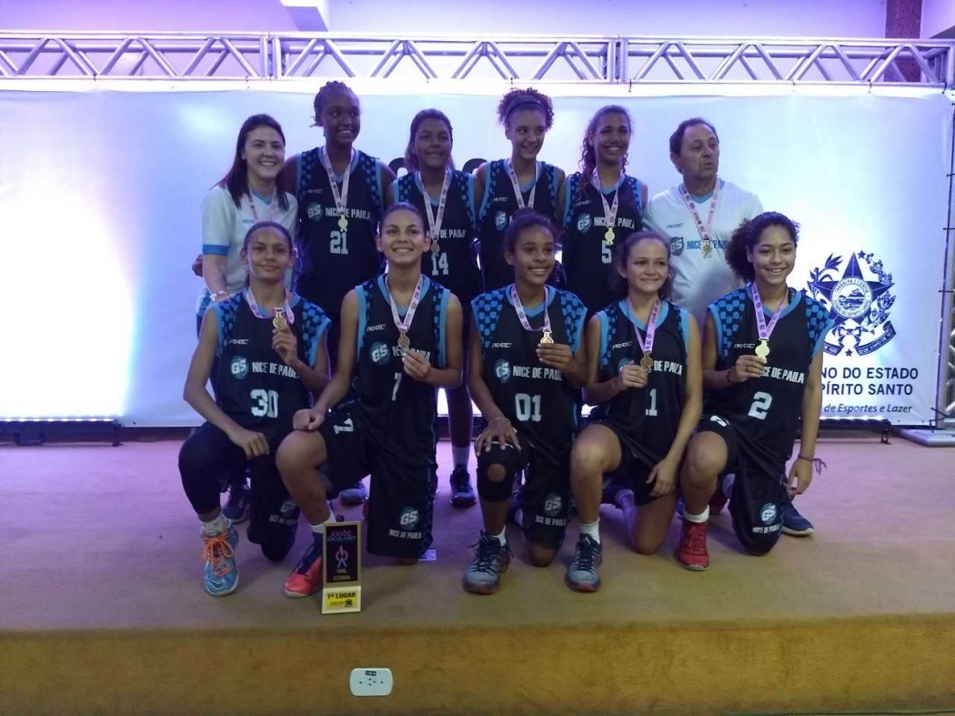 Escola Nice de Paula, de Vila Velha, ouro no basquete feminino nos Jogos Escolares. Crédito: Rodolfo Mageste/Sesport
