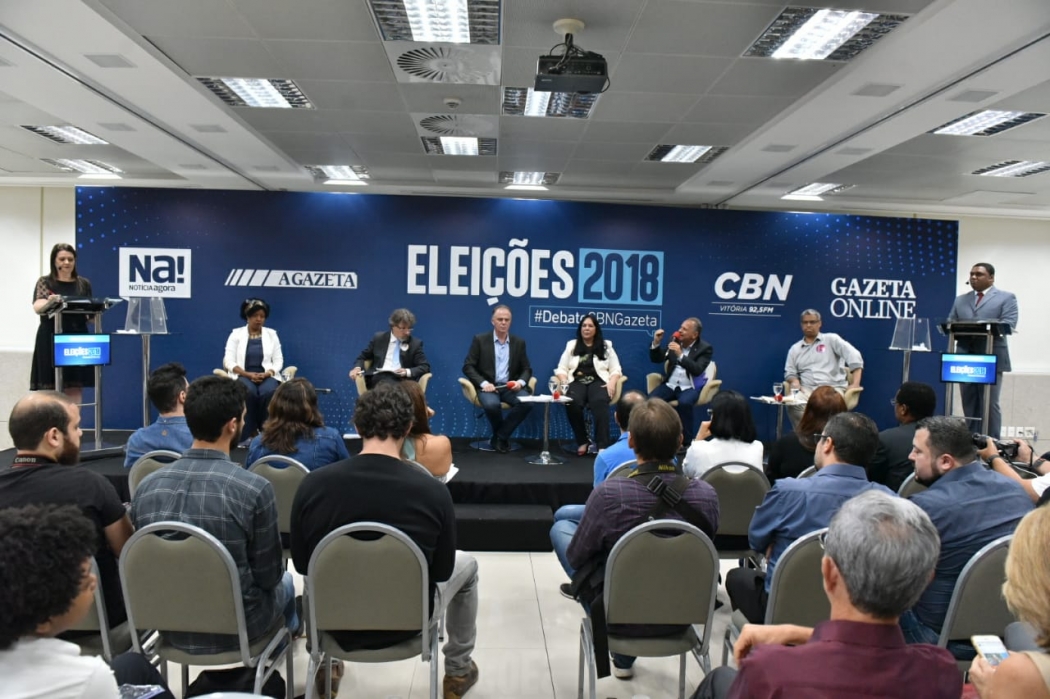 Candidatos ao governo do Estado durante o debate CBN/Gazeta. Crédito: Fernando Madeira