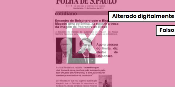 Notícia que sugere que Bolsonaro vá tirar Nossa Senhora Aparecida do posto de padroeira do Brasil é uma montagem. Crédito: Reprodução