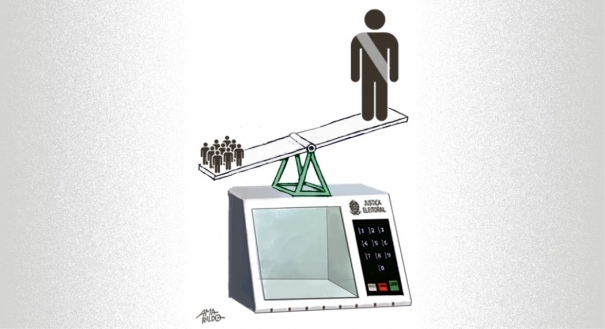 Eleitores e urna eletrônica