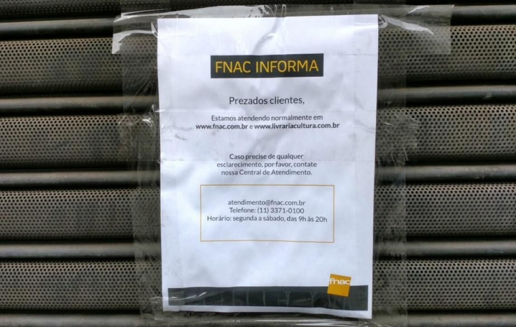Livraria FNAC fechada em São Paulo. Crédito: Divulgação