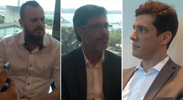 Fábio Ahnert (Agerh), Alaimar Fiuza (Iema), e Raphael Trés (Ceturb) foram anunciados por Casagrande nesta sexta. Crédito: Eduardo Dias