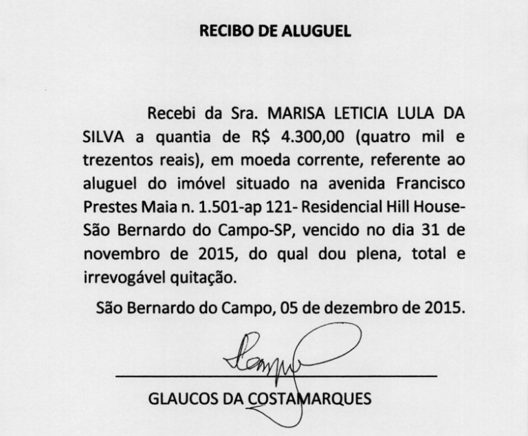 Defesa de Lula apresenta recibos de aluguel com datas que 